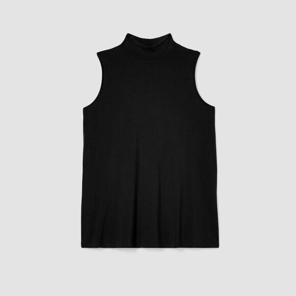 Eileen Fisher Black Long Length Fine Jersey Mock Neck Tank - Picture 6 of 6